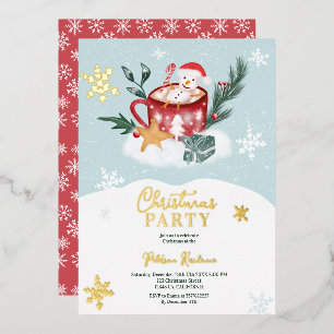 Invitación Con Relieve Metalizado Ilustración caprichosa de un muñeco de nieve de ch