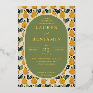 Invitación Con Relieve Metalizado Ilustración de pera de olivo elegante