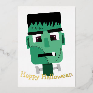 Invitación Con Relieve Metalizado Ilustración del Monstruo de Frankenstein