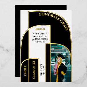 Invitación Con Relieve Metalizado Impresionante foto moderna de graduación de decó g