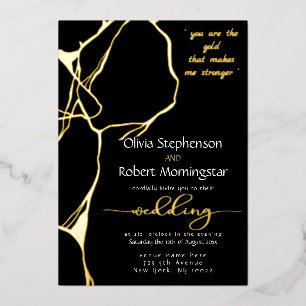 Invitación Con Relieve Metalizado Impresionante Kintsugi negro y dorado