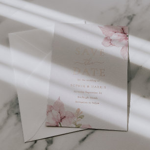 Invitación Con Relieve Metalizado Impresionante Save The Date Floral de Rubor para B