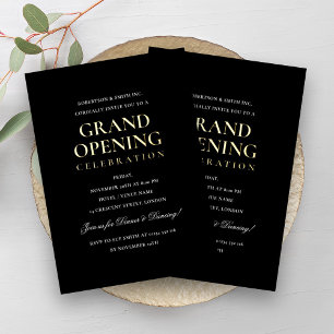 Invitación Con Relieve Metalizado Inauguración oficial corporativa en negro