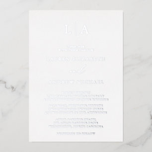 Invitación Con Relieve Metalizado Inicial monograma de papel de plata minimalista bo