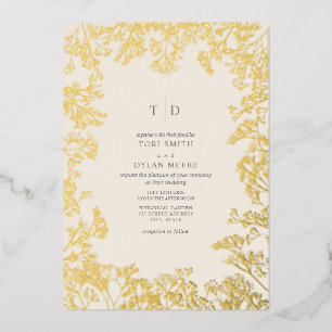Invitación Con Relieve Metalizado Iniciales de monograma de Baby's Breath