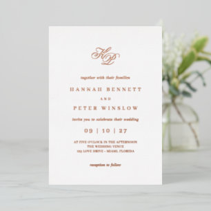 Invitación Con Relieve Metalizado Iniciales de Monograma de Letra Inicial de Boda co