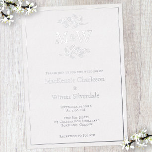 Invitación Con Relieve Metalizado Iniciales de Monograma de Pareja de Boda Minimalis