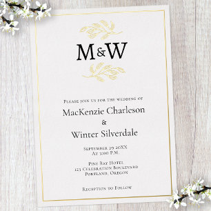 Invitación Con Relieve Metalizado Iniciales de Monograma de Pareja de Boda Minimalis