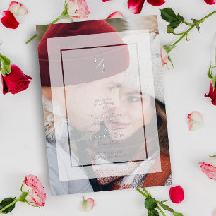 Invitación Con Relieve Metalizado Iniciales de Transparencia Vellum, Boda de fotogra
