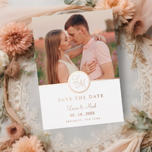 Invitación Con Relieve Metalizado Iniciales minimalistas Rosa Fancy Gold Photo Boda