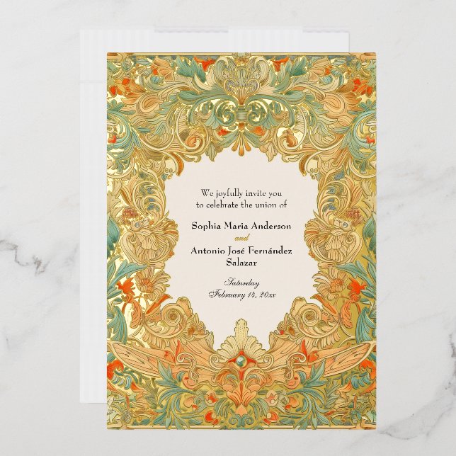 Invitación Con Relieve Metalizado Inmenso Encanto De Motif Y Filigree, (Sobre)