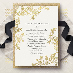 Invitación Con Relieve Metalizado Inodoro Estilo Chinoiserie Flor de Boda Floral