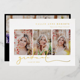 Invitación Con Relieve Metalizado Instantáneas con guión Foto Graduación
