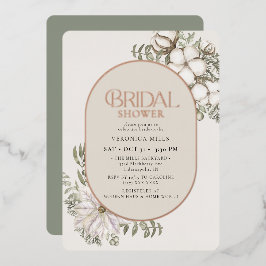 Invitación Con Relieve Metalizado Invernales Florales Verde Ovalado Lluvia de Novia