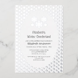 Invitación Con Relieve Metalizado Invierno Onederland Copo de Nieve Cumpleaños 1