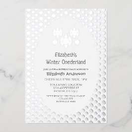 Invitación Con Relieve Metalizado Invierno Onederland Snowflake Primer cumpleaños