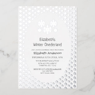 Invitación Con Relieve Metalizado Invierno Onederland Snowflake Primer cumpleaños