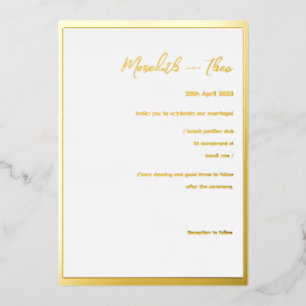 Invitación Con Relieve Metalizado Invita de papel de estaño para boda minimalista el