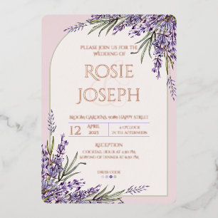 Invitación Con Relieve Metalizado Invitación a la boda de la Lavanda de Relieve meta