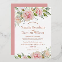 Invitación a Relieve metalizado Boda floral rosa y