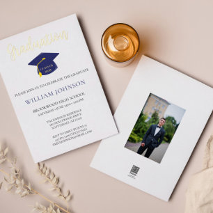 Invitación Con Relieve Metalizado Invitación al Relieve metalizado Blue Gold Graduat