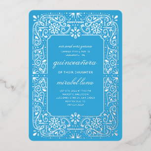 Invitación Con Relieve Metalizado Invitación al Relieve metalizado Blue Quinceañera
