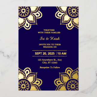 Invitación Con Relieve Metalizado Invitación al Relieve metalizado Boda Azul Y Oro