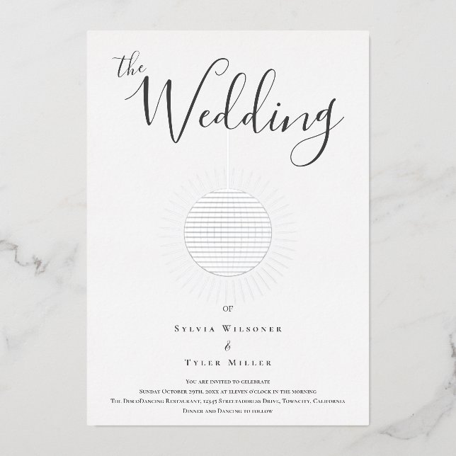 Invitación Con Relieve Metalizado Invitación al Relieve metalizado Boda Silver Disco (Anverso)