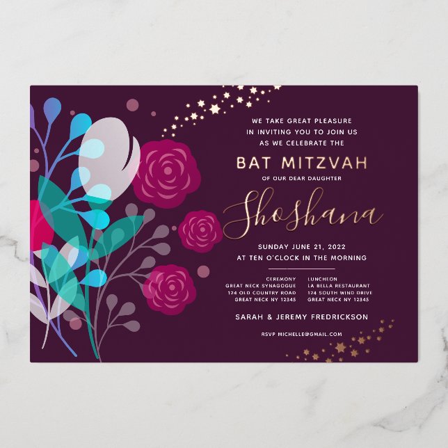 Invitación Con Relieve Metalizado Invitación al Relieve metalizado de moda Bat Mitzv (Anverso)