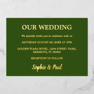 Invitación Con Relieve Metalizado Invitación al Relieve metalizado del Boda verde de