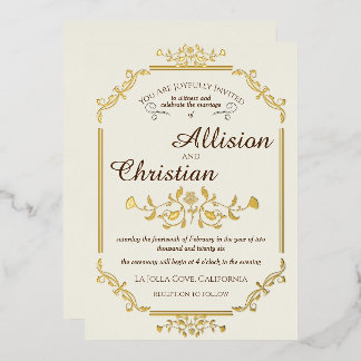 Invitación Con Relieve Metalizado Invitación al Relieve metalizado dorado de Vintage