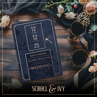 Invitación Con Relieve Metalizado Invitación al Relieve metalizado floral azul moder