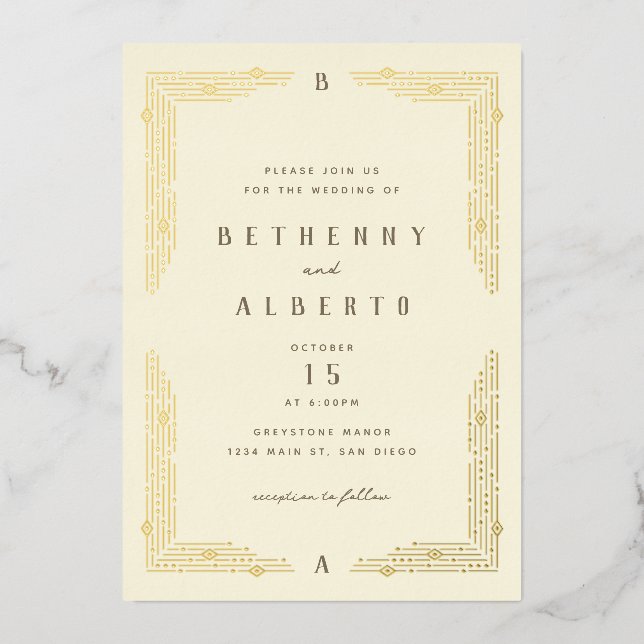 Invitación Con Relieve Metalizado Invitación al Relieve metalizado fronterizo de Art (Anverso)