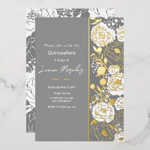 Invitación Con Relieve Metalizado Invitación al Relieve metalizado Quinceañera gris