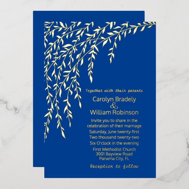 Invitación Con Relieve Metalizado Invitación al Relieve metalizado Royal Blue Boda G (Anverso/Reverso)