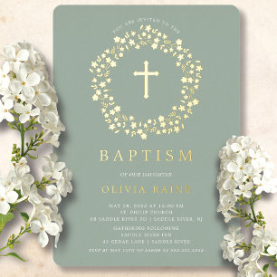 Invitación Con Relieve Metalizado Invitación al Relieve metalizado Sage Floral First