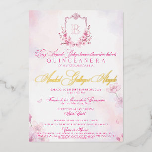Invitación Con Relieve Metalizado Invitacion Cherry Blossom
