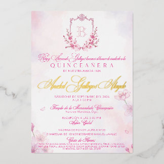 Invitación Con Relieve Metalizado Invitacion Cherry Blossom