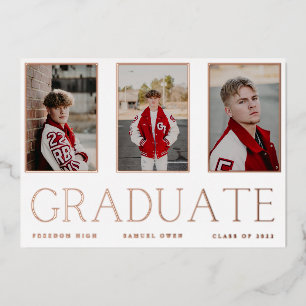 Invitación Con Relieve Metalizado INVITACIÓN GRADUATE Rosa de marcos de foto Relieve