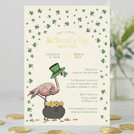 Invitación Con Relieve Metalizado Irish Shamrock Flamingo St Patrick's Day Party