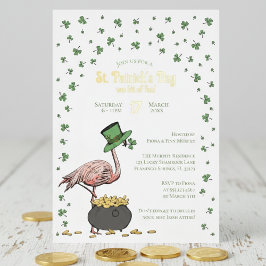 Invitación Con Relieve Metalizado Irish Shamrock Flamingo St Patrick's Day Party
