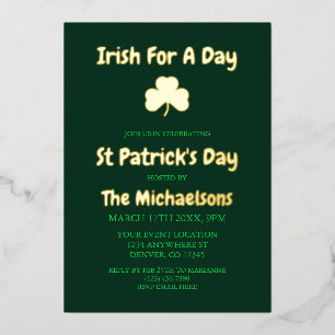 Invitación Con Relieve Metalizado Irlandés por un día