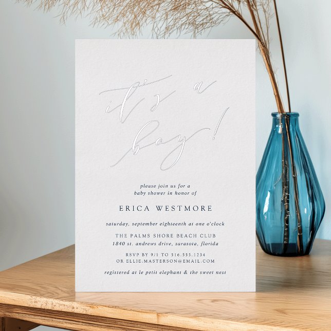 Invitación Con Relieve Metalizado It's a Boy | Baby Shower de caligrafía (Subido por el creador)