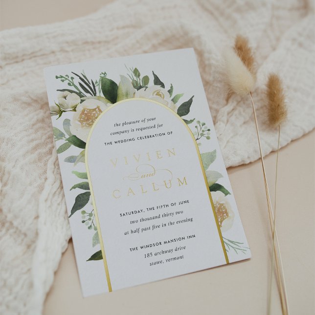 Invitación Con Relieve Metalizado Ivory Bloom | Boda de arcos florales de acuarela (Subido por el creador)