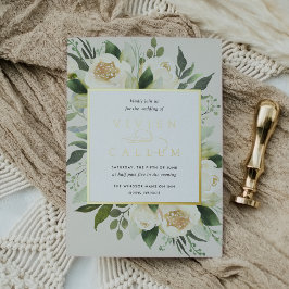 Invitación Con Relieve Metalizado Ivory Bloom | Boda de marco floral acuarela