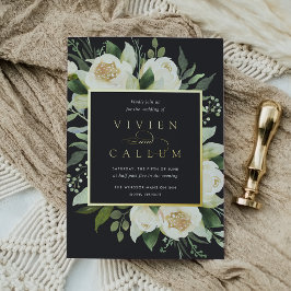 Invitación Con Relieve Metalizado Ivory Bloom | Boda de marco floral acuarela