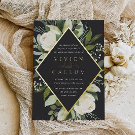 Invitación Con Relieve Metalizado Ivory Bloom | Boda de marco floral geométrico