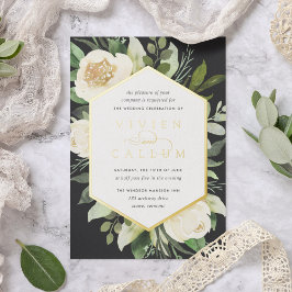 Invitación Con Relieve Metalizado Ivory Bloom | Boda de marco floral geométrico