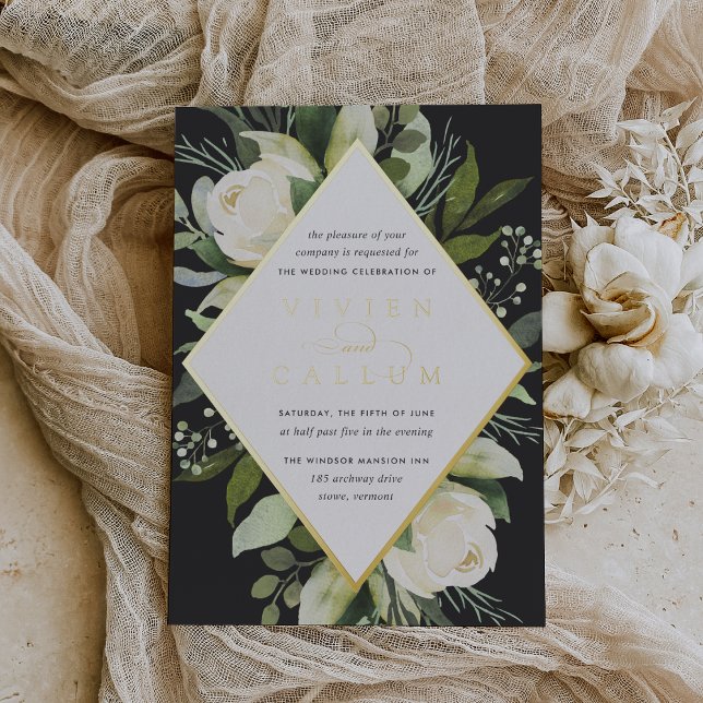 Invitación Con Relieve Metalizado Ivory Bloom | Boda de marco floral geométrico (Subido por el creador)