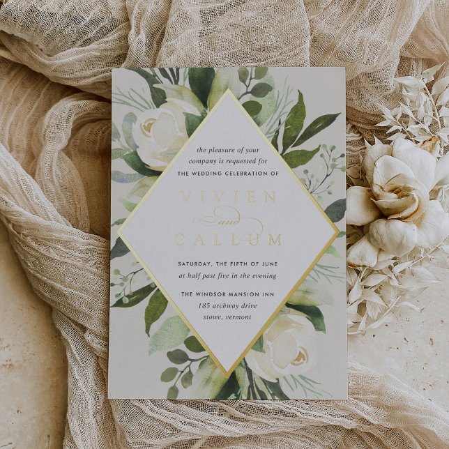Invitación Con Relieve Metalizado Ivory Bloom | Boda de marco floral geométrico (Subido por el creador)